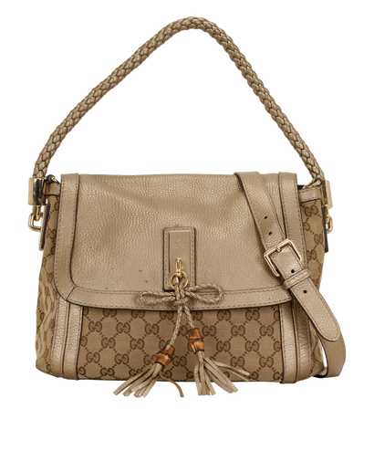 Bella Flap Satchel, &pound;280, Handbags, Beige, Canvas, Front view